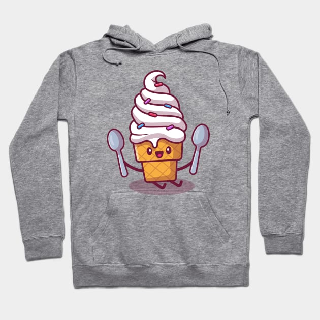 Cute Ice Cream Sitting And Holding Spoons Hoodie by Catalyst Labs